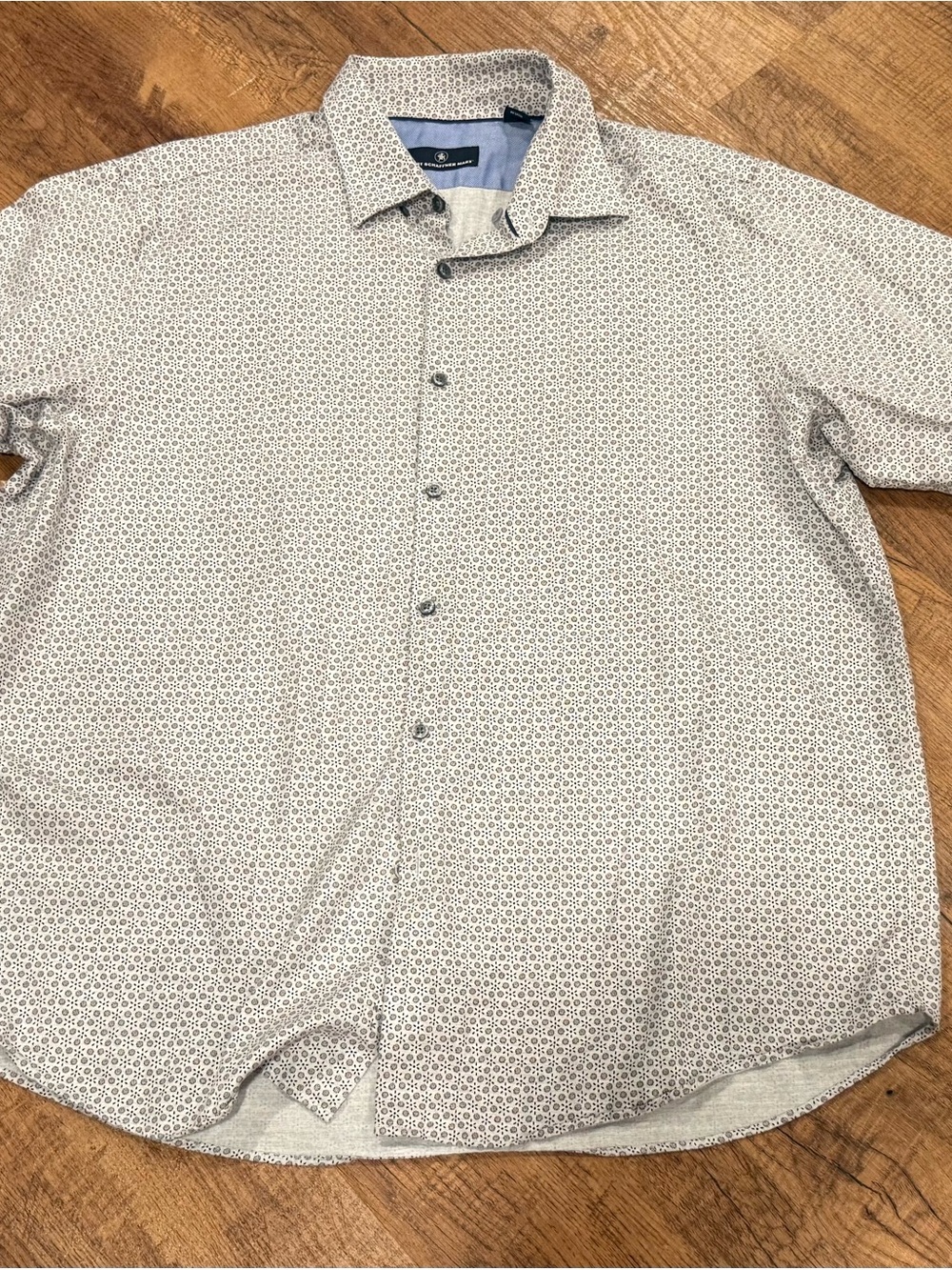 Hart Schaffner Marx White Button-Down Shirt with Navy Microprint